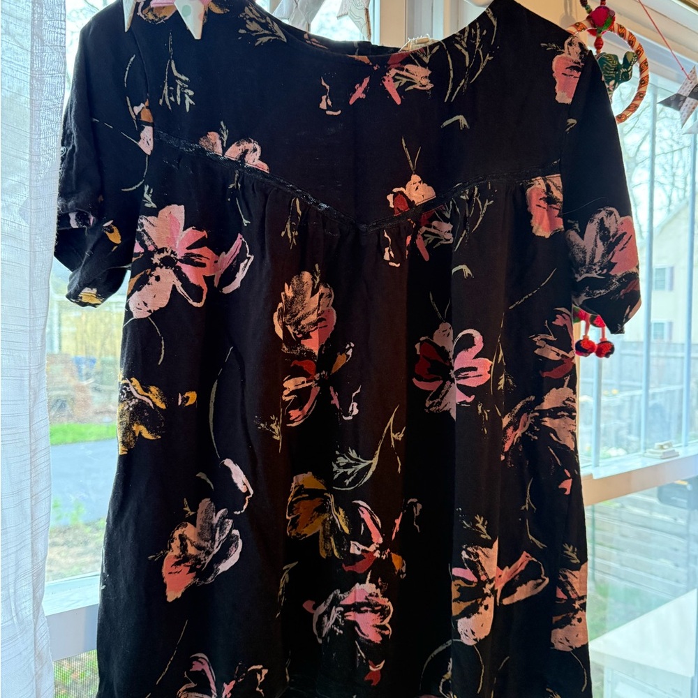 Fat Face Black Floral Short Sleeve Tee